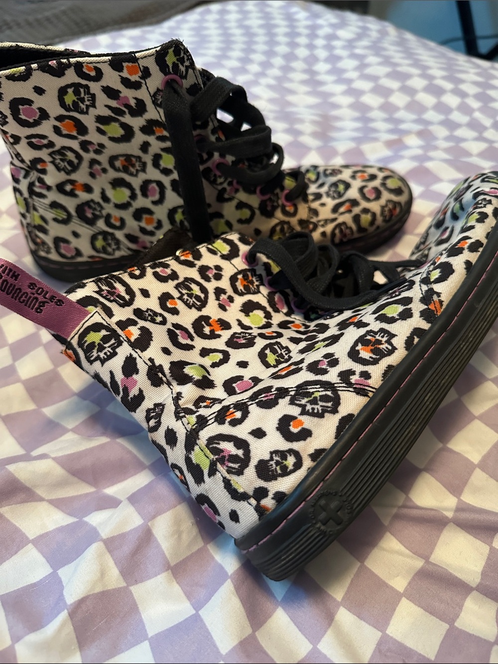 Dr. Martens White Leopard Skull Print High-Top Boots